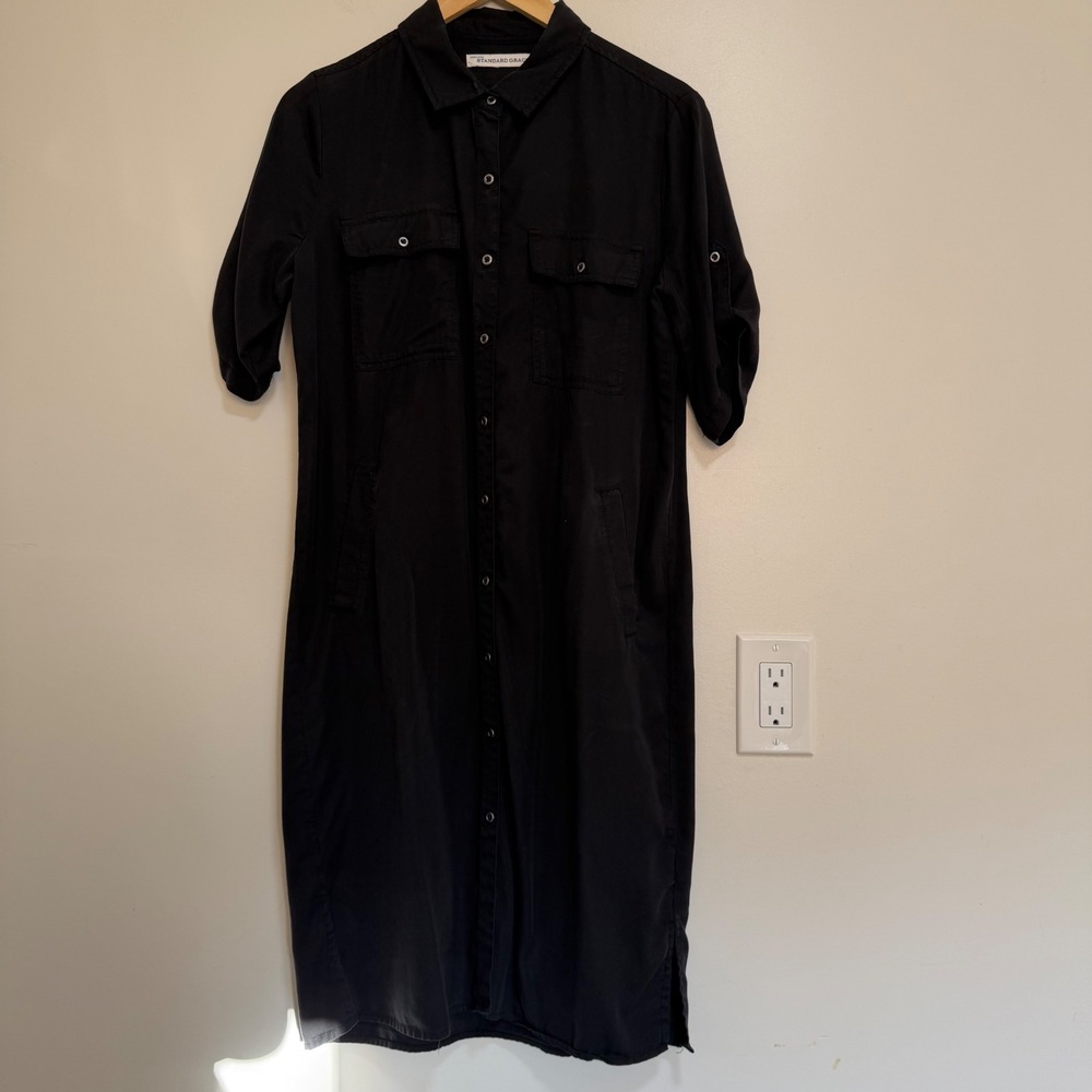 Standard Grace Short Sleeve Button Up Shirt Dress Women S Black Utility